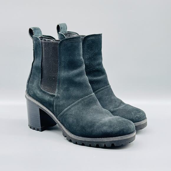 UGG Boots Womens 8 Black Suede Chelsea Lug Sole Ankle Block Heel Booties - Picture 2 of 12